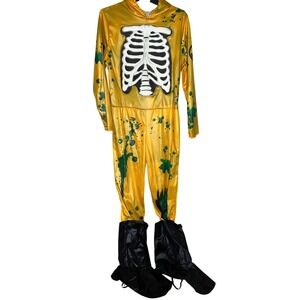 Kids Skeleton Hazmat Suit Halloween Costume Yellow Green Splatter Hood Jumpsuit